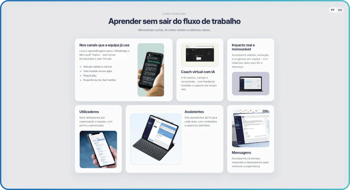 Aprender sem sair do fluxo de trabalho: utilizadores, assistentes e mensagens no MyDigitalBot